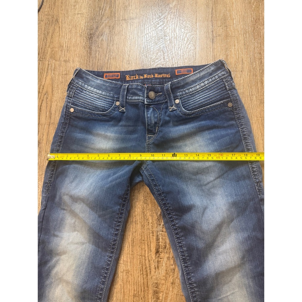 Rock by Rock Revival Devon Skinny Jeans Blue Stretch Moto Frayed Hem Size 29 - Picture 10 of 15